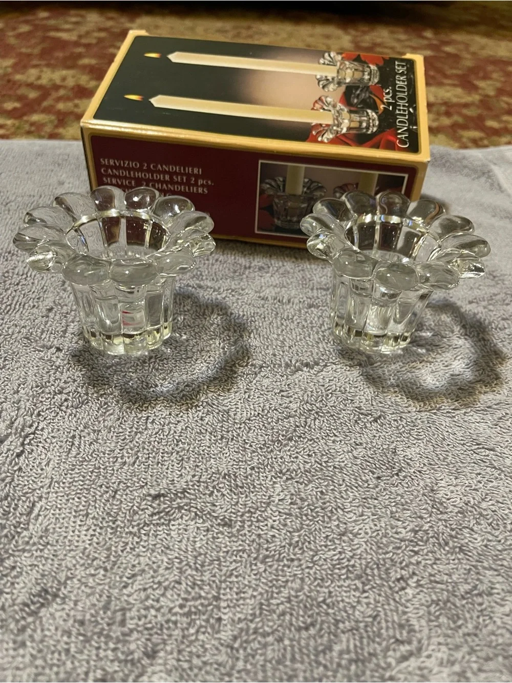 Vintage Clear Crystal Borgonovo Queen  Candleholder Set - 2 pcs - Italy 🇮🇹